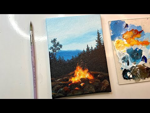 Bonfire painting/ night camping painting/acrylic painting tutorial/acrylic painting for beginners