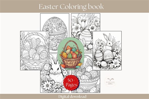 Easter Coloring Book for Adults, 50 Printable Coloring Pages, Easter Bunny Rabbit Eggs, Happy Easter Printable Adult Coloring Book PDF - Etsy