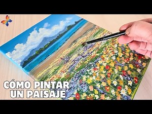 Pintar un Paisaje con Flores en 15 minutos con Acrílicos para Principiantes / Pintura relajante