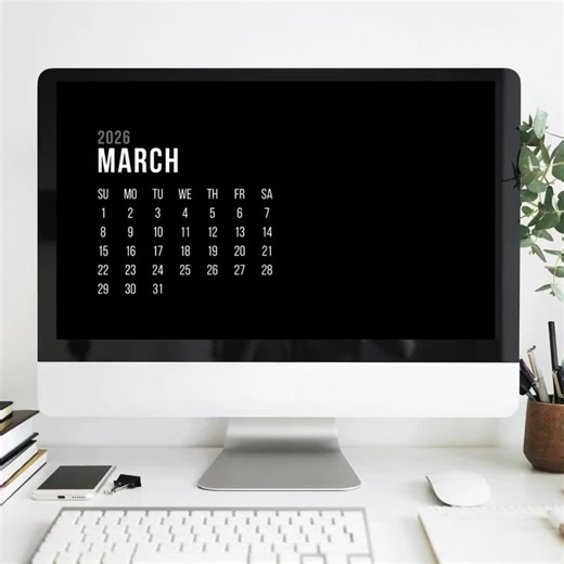 2026 Calendar Computer Desktop Wallpaper Set, 12 Pieces, Minimal Calendar in Black and White Colours, Mac, PC, Windows for Productivity - Etsy Australia