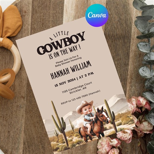 Cowboy Baby Shower Invitation, Western Baby Shower Invite, Little Cowboy Shower Template - Etsy