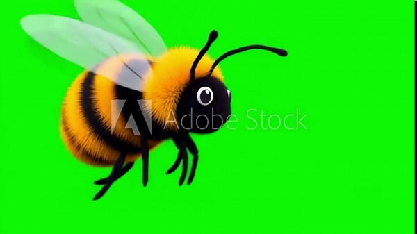 Cartoon bee flying in a loop animation on a green screen background, ideal for adding a playful and lively touch to any project. Cute funny animation happy honeybee flying