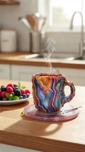 Colorful Mineral Crystal Mug: Agate & Amethyst Design