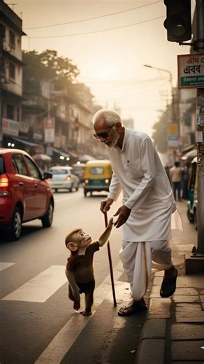Blind man's stick: The monkey has become as helpful here as an old man's stick ❤️ #shorts