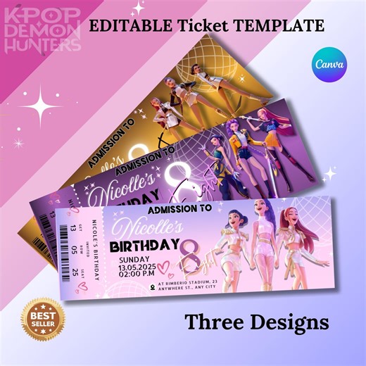 Kpop Demon Hunter Birthday Invitation, Concert Pass Ticket Template, Editable Canva Digital, Gamer Party Decor, Instant Download 3 Designs - Etsy Australia