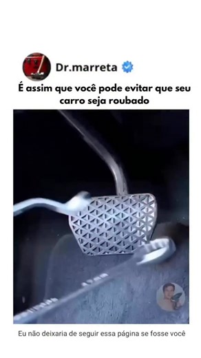 Dr Marreta | Reparos, Consertos e Soluções 💪🏽 on Instagram: "Um tutorial em vídeo mostra um método antirroubo caseiro e de baixo custo que usa um princípio simples: bloquear mecanicamente o pedal do freio, tornando o veículo impraticável de dirigir. A ideia é dificultar a ação de ladrões oportunistas explorando diretamente a mecânica do carro. A proposta chama atenção por ser acessível e rápida de aplicar, funcionando como camada extra de segurança. No entanto, é importante deixar claro: não é