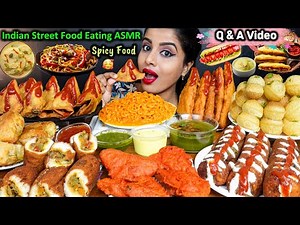 Eating Spicy Samosa,Pani Puri,Maggi Noodles,Veg Cheese Roll Indian Street Food ASMR Eating Mukbang