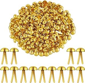 Therwen 1500 Pcs Brad Paper Fasteners Bulk 0.3 x 0.6 Inch Gold Brass Brads Mini Round Metal Split Pins for DIY Scrapbooking Paper Art Projects Crafts