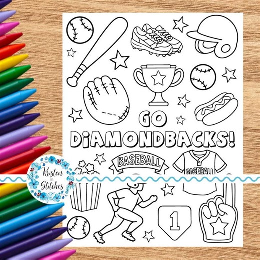 Go Diamondbacks! Baseball Team Coloring Page, Printable 8.5x11 PDF PNG, Digital Download, Summer Ballgame Paper Crafts, Game Day Activities - Etsy