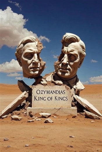 To everyone whose daily angst revolves around politics and power: We memorized this in high school for a reason. “Ozymandias” Percy Bysshe Shelley, 1818 👇🏻👇🏻👇🏻 “I met a traveller from an antique land, Who said—“Two vast and trunkless legs of stone Stand in the desert. . . . Near them, on the sand, Half sunk a shattered visage lies, whose frown, And wrinkled lip, and sneer of cold command, Tell that its sculptor well those passions read Which yet survive, stamped on these lifeless things, T