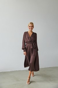 Brown Polka Dot Midi Dress – Long Sleeve Formal Party & Wedding Guest Dress - Etsy