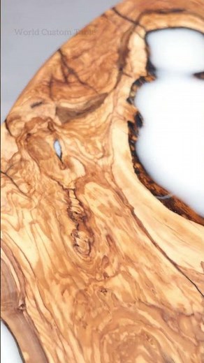 Handcrafted Olive Wood Epoxy Coffee Table with White Resin River | Round Modern Rustic Center Table