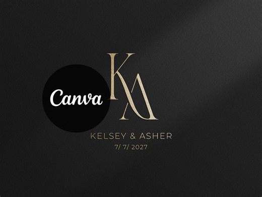 Modern Wedding Monogram KA | Premade Canva Template, Elegant Crest & Emblem, Instant Download - Etsy