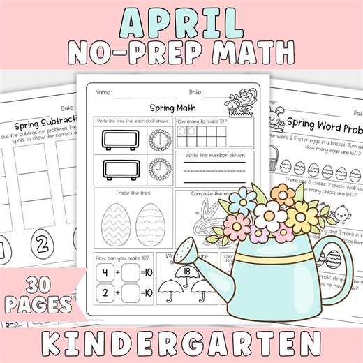 Kindergarten Math Worksheets April Printable, Easter Math Activities, Spring Math Packet, No Prep Worksheets, Homeschool Morning Work - Etsy