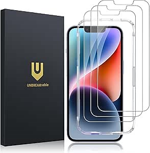UNBREAKcable 3-Pack Screen Protector for iPhone 16e/14/13/13 Pro, Double Shatterproof Tempered Glass [Easy Installation Frame] [9H Hardness] [99.99% HD Clear] [Bubble Free] [Touch Sensitive]
