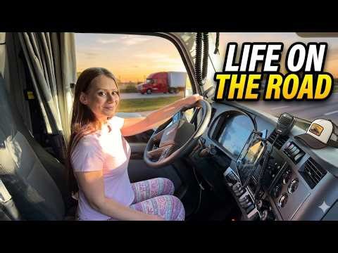 Solo Girl Truck Driver in USA With Oversize Load - Road Roller Hauling