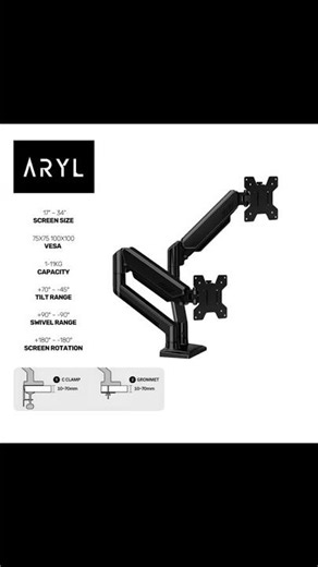 ￼the Aryl™ Gas Spring Dual Monitor Arm Pro/￼Dual Monitor Thin Gas Spring Monitor Arm with USB Ports