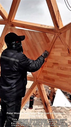 Panel Wooden Installation Work Tool on Geodesic Dome Frame #worktool