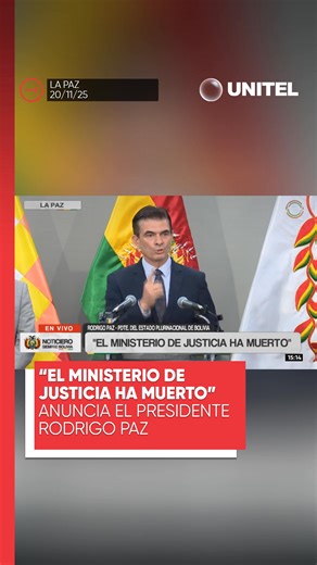 El presidente Rodrigo Paz afirmó que “el Ministerio de Justicia ha muerto y lo vamos a enterrar”, aseguró que no habrá más persecución política en Bolivia. #Unitel #Bolivia #Política #RodrigoPaz | UNITEL