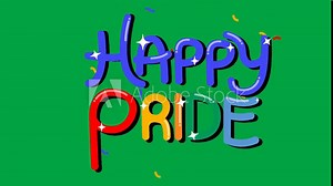 Pride Typography Rainbow Happy Pride Confetti, Stock Overlay 4k Animation Video, 3D Motion Graphics loop Animation, with Chroma key, Alpha Channel, High Resolution, Black and Green Screen Background