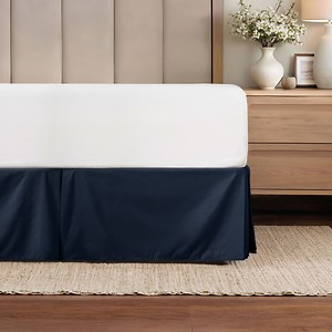 Tailored Pleated Bed Skirt Box Spring Frame Cover Dust Ruffle in Navy for TwinXL Size Bedding by Comfort Canopy