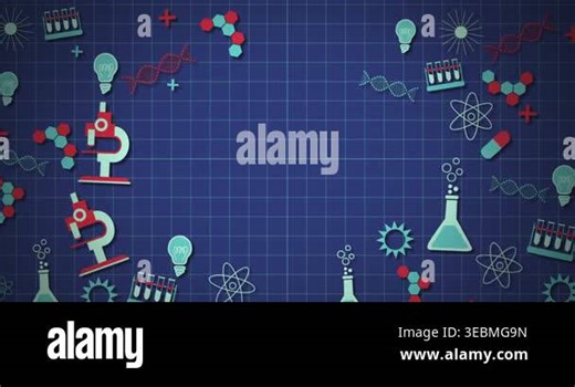 Animation of multiple science concept icons against copy space on blue background. School and education concept Stock Video Footage - Alamy