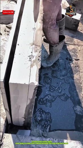 Manual Stone Splitting Using a Crowbar in a Construction Project #buildingtools