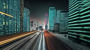 Download Animated skyscrapers adorned with vibrant neon lights puncture the dark sky, creating a mesmerizing cityscape that embodies the essence of cyberpunk. for free