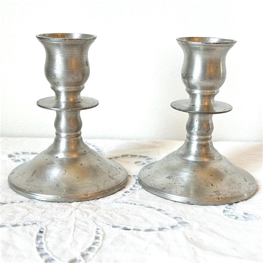 Vintage European Pewter Candlesticks – Mid Century Minimalist Pair – Pictorial Hallmark - Etsy