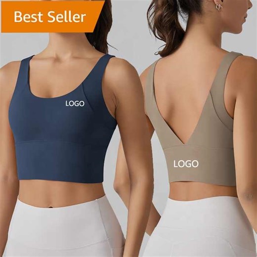 Women V-back Permanent Cup Pad Running Longline High Impact Support Sport Yoga Workout Fitness Bras Tank Crop Top Sports Bra