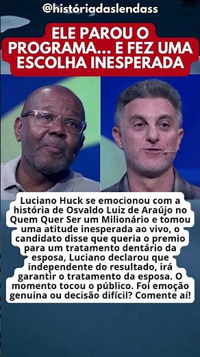 LUCIANO HUCK SE EMOCIONA E MUDA RUMO NO QUEM QUER SER UM MILIONÁRIO