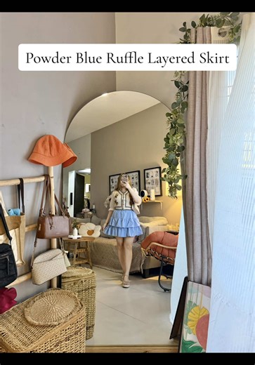 Stylish Powder Blue Ruffle Layered Skirt Outfits