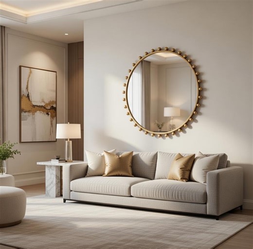 Large 44" Cannes Beaded Round Wall Mirror - Gold Metal Sphere Accent Frame - Etsy