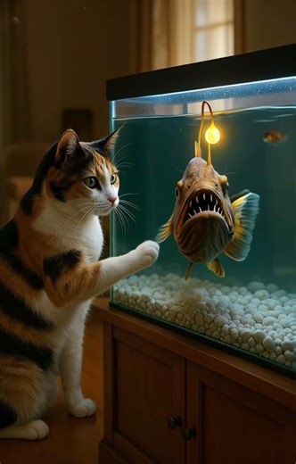 🙀Cat Meets the SCARIEST Fish EVER! 😱 (Anglerfish vs. Kitty)🐟#Anglerfish#ScaryFish#CatVsFish#Aquarium