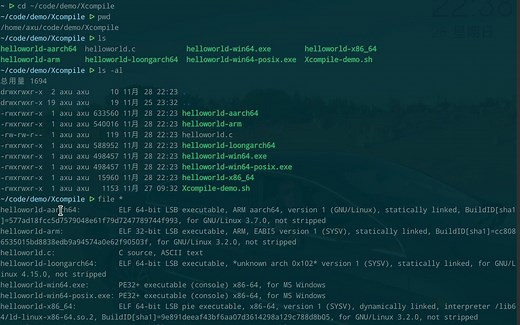 实现了交叉编译到 龙芯(Loongarch64) 和 Windows 平台的 HelloWorld