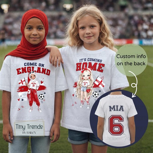 Personalised England Football Shirt Kids, World Cup 2026 T Shirt, Custom Name Number Tee, It’s Coming Home Outfit Girl Gift - Etsy UK