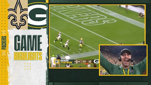 RODGERS REACTS mid-interview to Danny Etling's 51-yard TD scamper | Packers vs. Saints