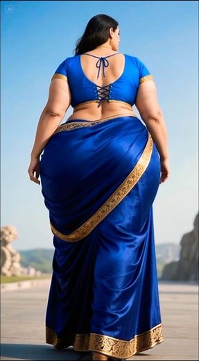 Stunning Back View! Navy Blue Saree & Lace-Up Blouse: Elegance & Curves Unveiled #SareeLook #Backles