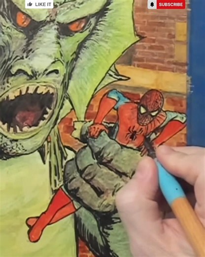 30 Sec Of Inking Fin Fang Foom Spiderman Timelapse (Part 11) #art #marvel #speedrun