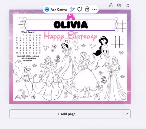 Editable Disney Princess Activity Sheet | Printable Party Placemat & Coloring Pages | Princess Placemat | Disney Pastel Placemat | Canva - Etsy
