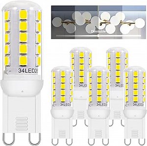 G9 LED Bulb Dimmable 3.2W (30-40W Halogen Bulb Equivalent), Cool White 6000K, 120V 350LM G9 Bi Pin Base Light Bulbs for Chandelier Light, No Flicker, 360° Beam Angle, 6 Pack