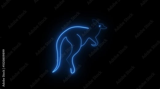 icon of a kangaroo with a glowing neon effect and black background .