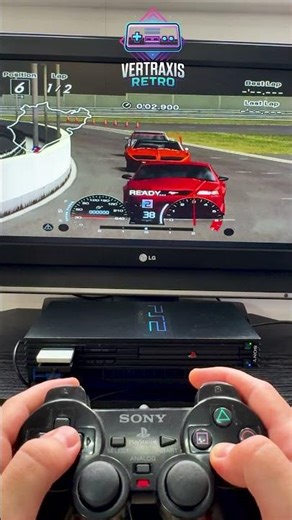 Playing Gran Turismo 4 on the PlayStation 2