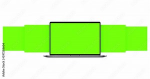 Laptop Computer With Blank Green Sliding App Screens Isolated on White Background. Animation for Showcasing Web-Site Design of More Projects