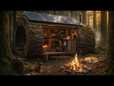 Building a House in the Forest (ASMR) | Man Builds a Cozy Mini Home Inside a Giant Tree