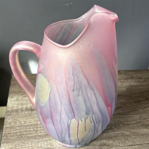Vintage Reuven Art Glass Pitcher – Pink Drip Glaze Jug – Hand Blown Studio Glass – Pastel Swirl Water Pitcher – 80s 90s Art Glass Decor - Etsy