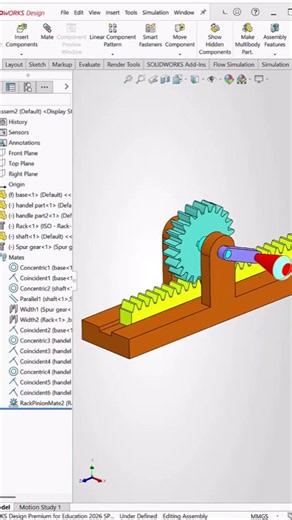 SolidWorks Rack & Pinion Motion 🔥 #shortsfeed #shorts #viral #viralvideo