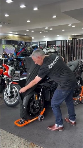 Dynamoto single sided stand and indoor bike cover on BMW