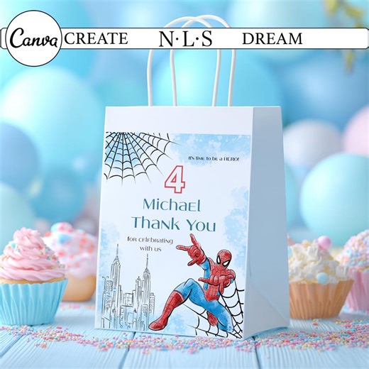 Personalized Spider Man Gift Tag | Editable Text Canva Template | Superhero Birthday Party Decor | Digital Product - Etsy