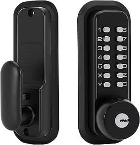 Mechanical keyless Entry Door Lock，Outdoor Keyless Gate Lock Waterproof and Sun Proof，Mechanical Door Lock，Auto Lock, No Electronic (Black，Large Cushion)